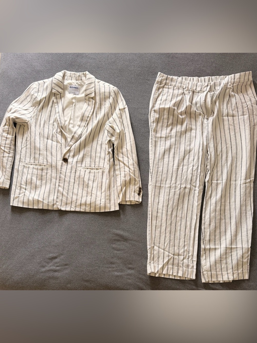 Women’s Old Navy Striped Blazer & Pants Matching Set - Cream with Black Stripes